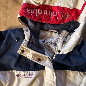 Columbia Navy, White & Red Colorblock Hooded Ski Jacket